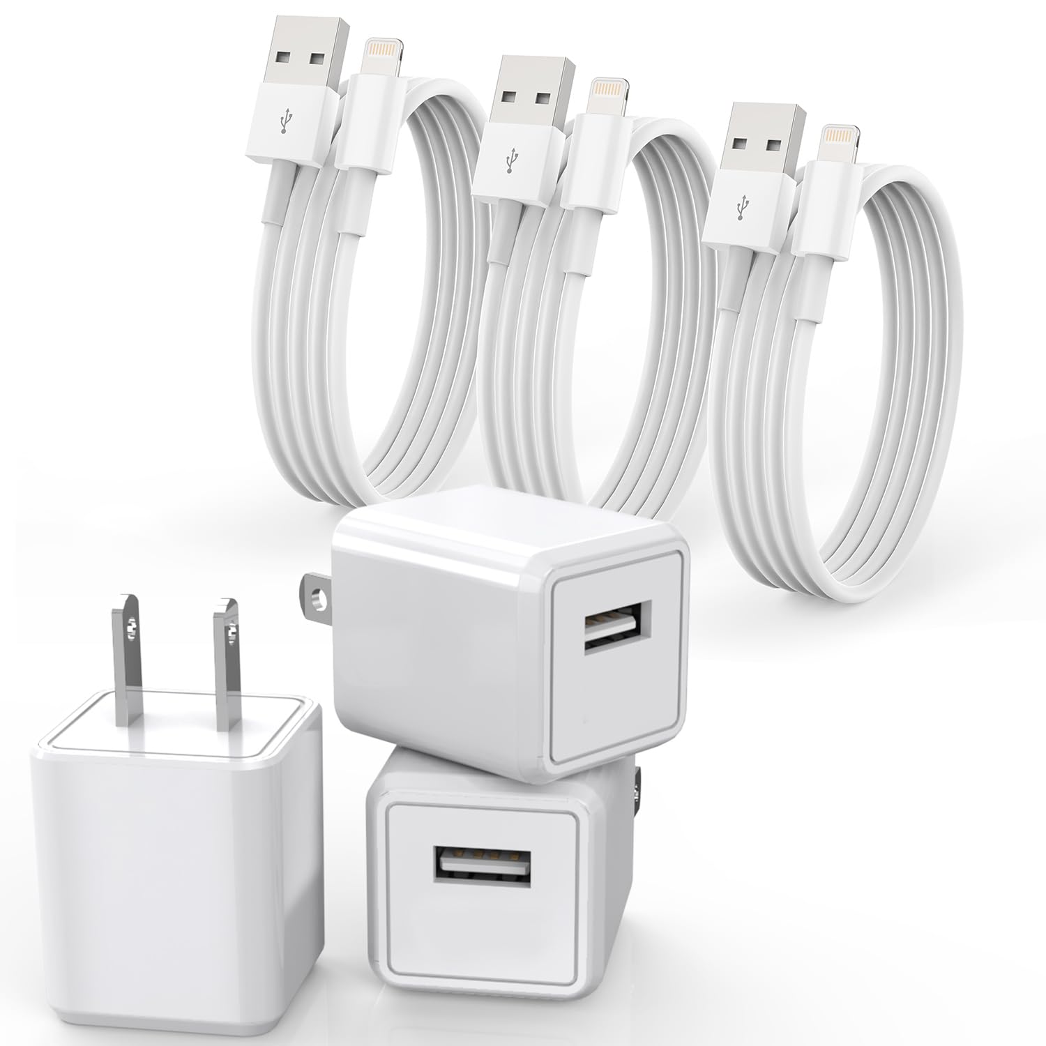 iPhone Charger, 3Pack【MFi Certified】Lightning Cable Quick Fast Charging Cords and 3Pack USB Wall Charger Travel Plug Block Adapter Compatible with iPhone 14/13/12/11 Pro/Xs/XR/X/8 Plus and More