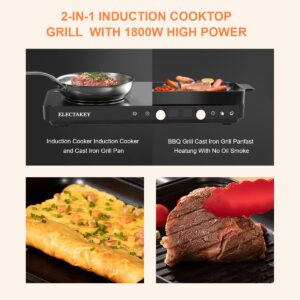 Induction Cooktop 2 Burner with Removable Cast Iron Griddle Pan Non-Stic,Portable Double Induction Cooktop with Timer&Digital Temperature Control,Black