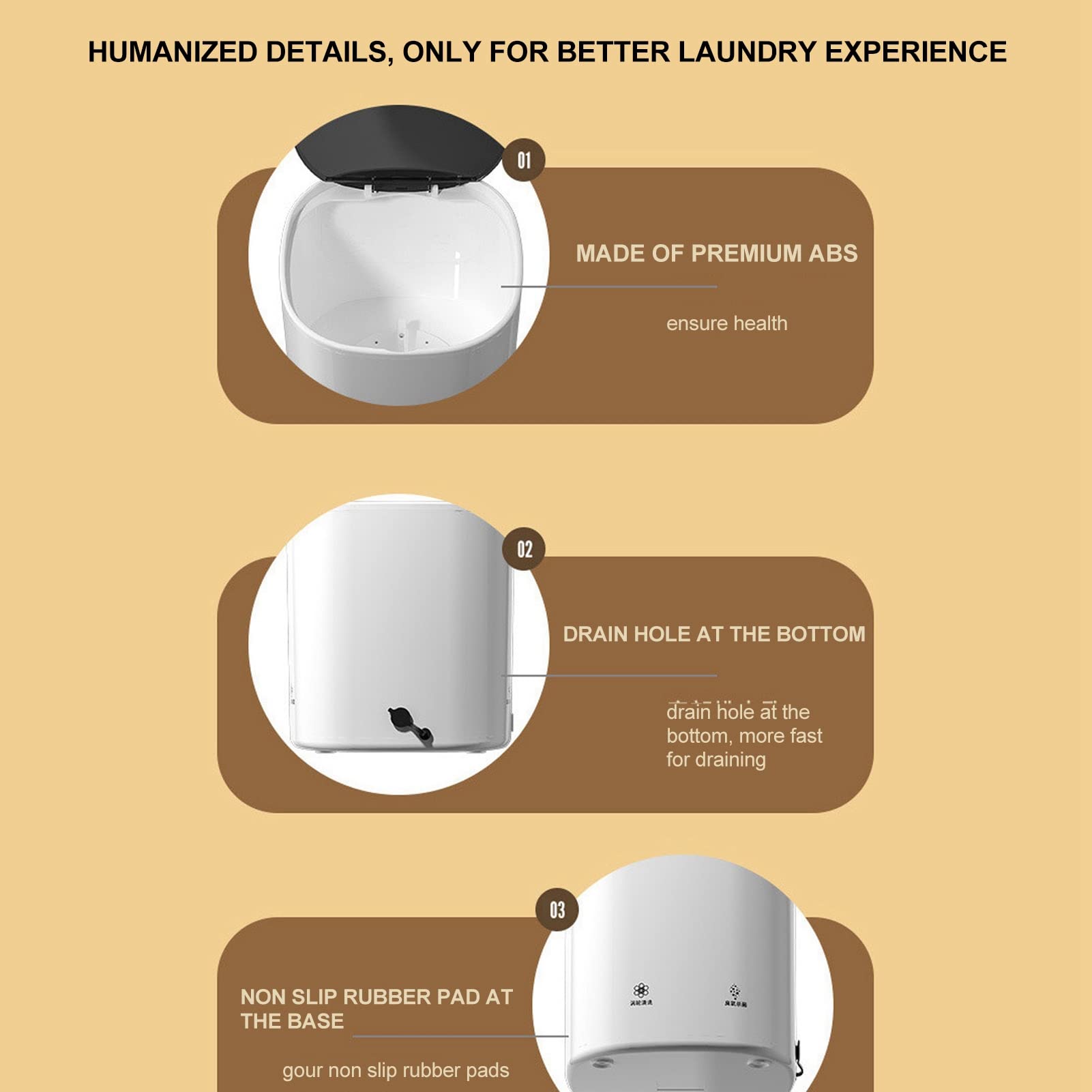VTOSEN Portable ABS Washing Machine Mini Washer for Apartments - 4.5L Capacity, 2000mA 12V, Blue Light, US Plug, Ideal for T-Shirts, Underwear, Socks (100‑240V)