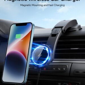 Magnetic Wireless Car Charger Mount 15W Compatible with Magsafe Car Charger SMOONFACE, Dashboard Car Phone Holder for iPhone 15/15 Pro/15 Pro max/14/14 Pro/14 Pro max/13 /13Pro /13ProMax/12/12Pro/Mini