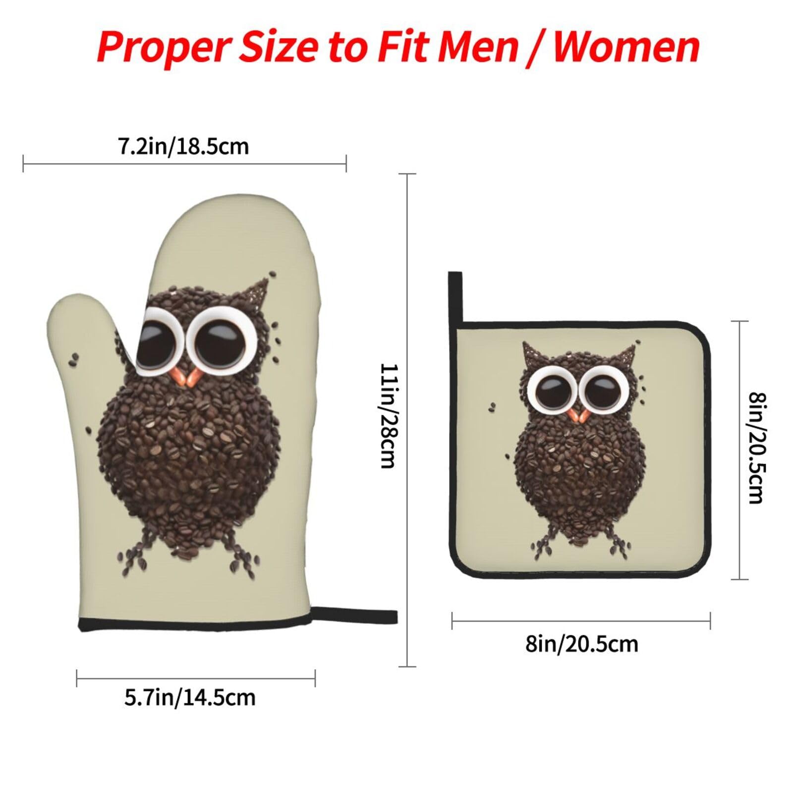 Jatcre Cute Owl Oven Mitts and Pot Holders Sets Coffee Printed Oven Gloves and Hot Pads Heat Resistant Potholder Gloves Oven Mitt 4 Piece Set for Kitchen Cooking Baking Grilling