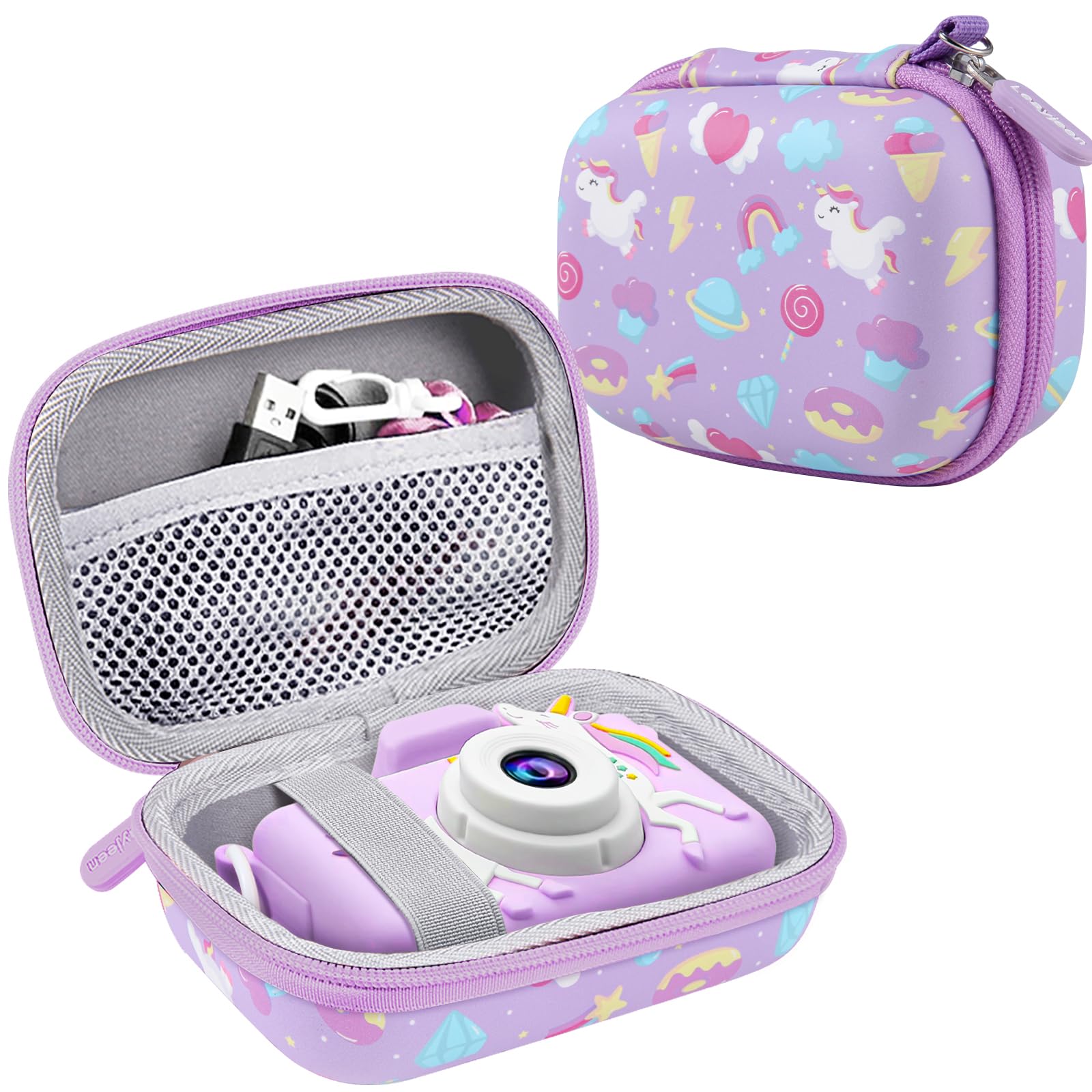 Leayjeen Kids Camera Case Compatible with Goopow/Dwfit/Slothcloud/Colofree/KIZJORYA Kids Camera Toys and Children Digital Video Camera,Best Easter Birthday Festival Gift-Purple Unicorn(Case Only)