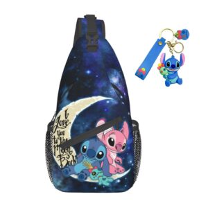 pcoxeim cartoon anime crossbody sling backpack with keychain for women men gifts multipurpose sling bag travel hiking gym chest bag daypack