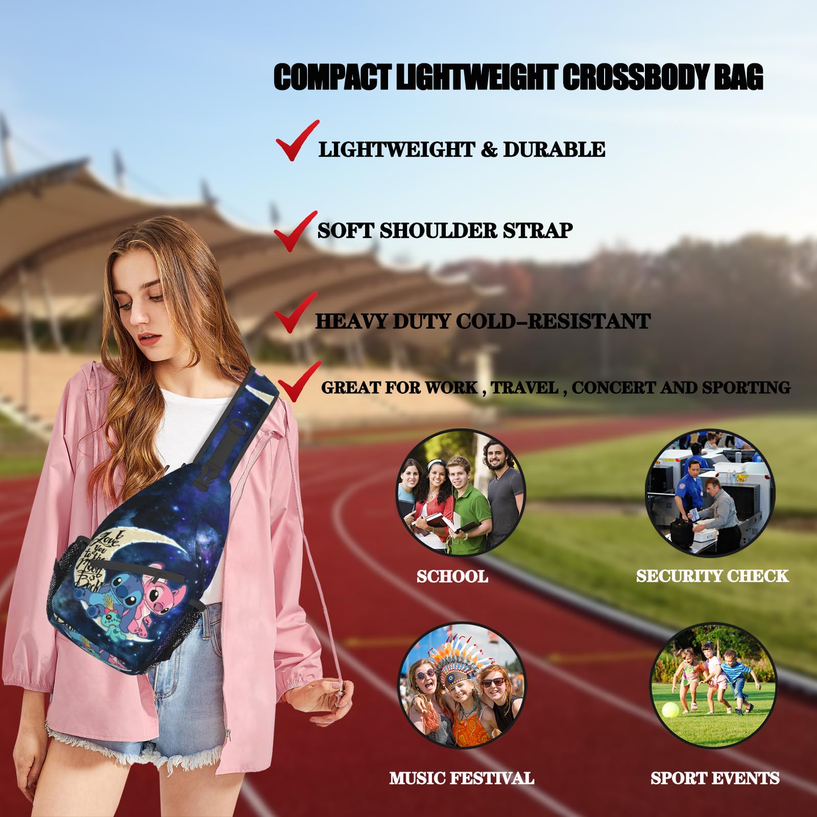 Pcoxeim Cartoon Anime Crossbody Sling Backpack with Keychain for Women Men Gifts Multipurpose Sling Bag Travel Hiking Gym Chest Bag Daypack