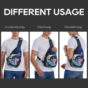 Pcoxeim Cartoon Anime Crossbody Sling Backpack with Keychain for Women Men Gifts Multipurpose Sling Bag Travel Hiking Gym Chest Bag Daypack