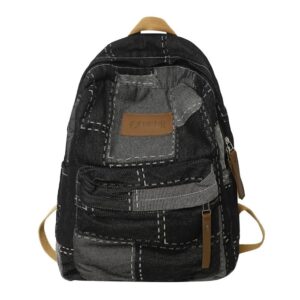 jhtpslr preppy backpack denim patch backpack vintage aesthetic backpack cowboy backpack cool street backpack book bags supplies (black)