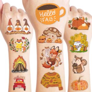 fall temporary tattoos sticker for kids 93pcs fall themed birthday party supplies decorations party favors autumn pumpkin leaf fox halloween cute kids boy girls gifts ideal school prizes