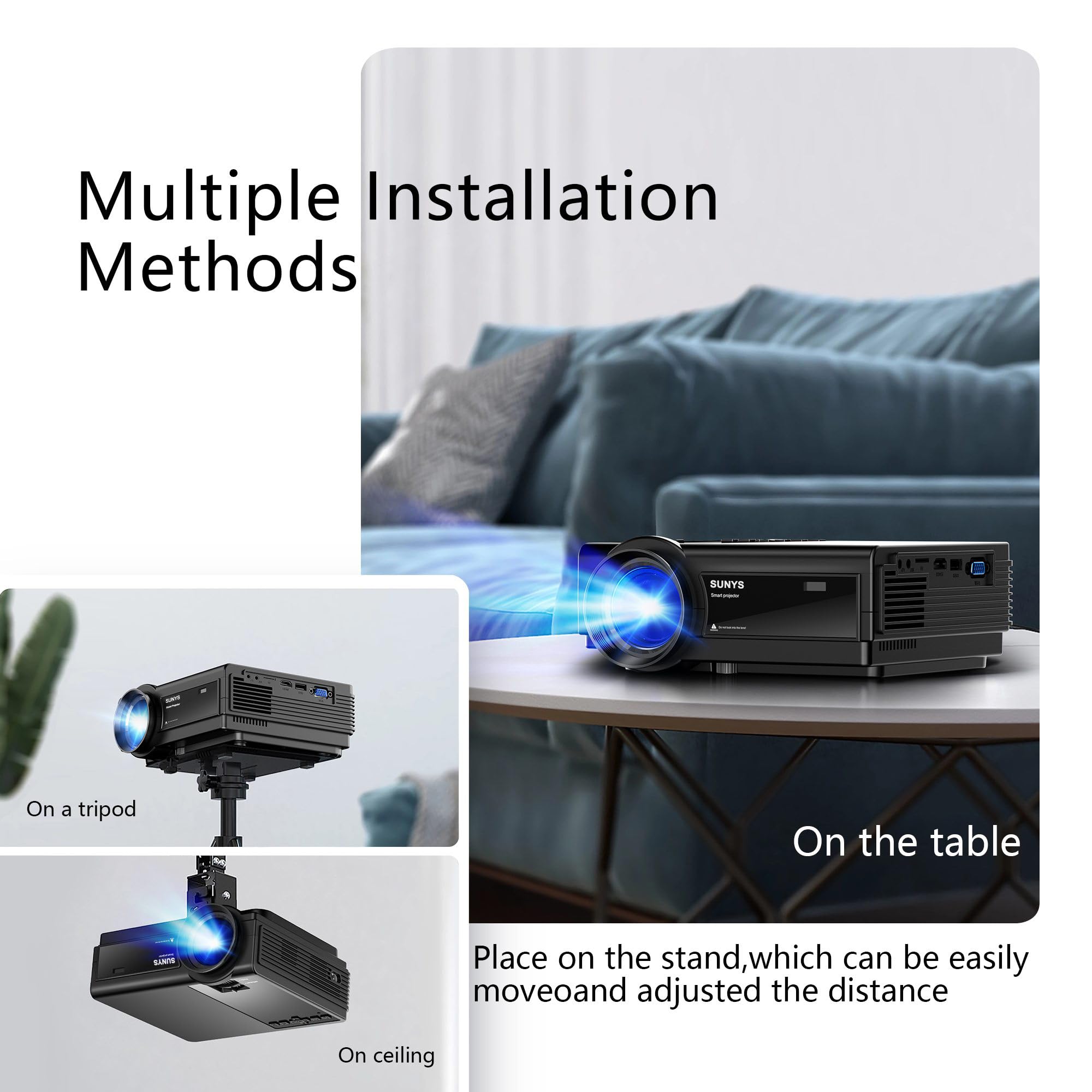 Mini Projector with WiFi and Bluetooth, 12000L Native 1080P Projector 4K Supported, Phone Projector for iPhone and Android, Home Projector with Built-in Speaker/HDMI/USB/PC/TV Stick/Switch Supported