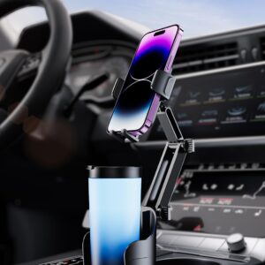 Car Cup Holder Phone Mount: [Bottle Friendly] Car Cell Phones Cup Stand Expander with Height Adjustable Arm Fit for Truck | SUV | Automobile Compatible with iPhone & Samsung & Android Smartphones