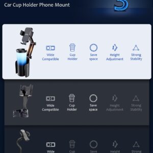 Car Cup Holder Phone Mount: [Bottle Friendly] Car Cell Phones Cup Stand Expander with Height Adjustable Arm Fit for Truck | SUV | Automobile Compatible with iPhone & Samsung & Android Smartphones