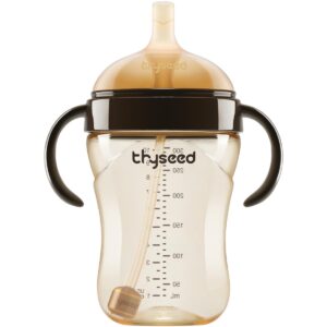 thyseed ppsu weighted straw cup with handles toddlers transition bottles to sippy cups no spill learner milk water baby bottle soft silicone spout dishwasher safe bpa free 6+ months 10oz/300ml 1 pack