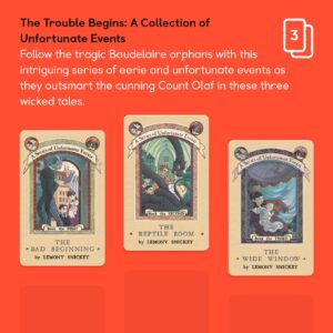 Yoto The Trouble Begins: A Collection of Unfortunate Events – 3 Kids Audiobook Cards for Use Player Mini Story Box Bluetooth Speaker, Fun Adventurous Stories for Children Ages 9+