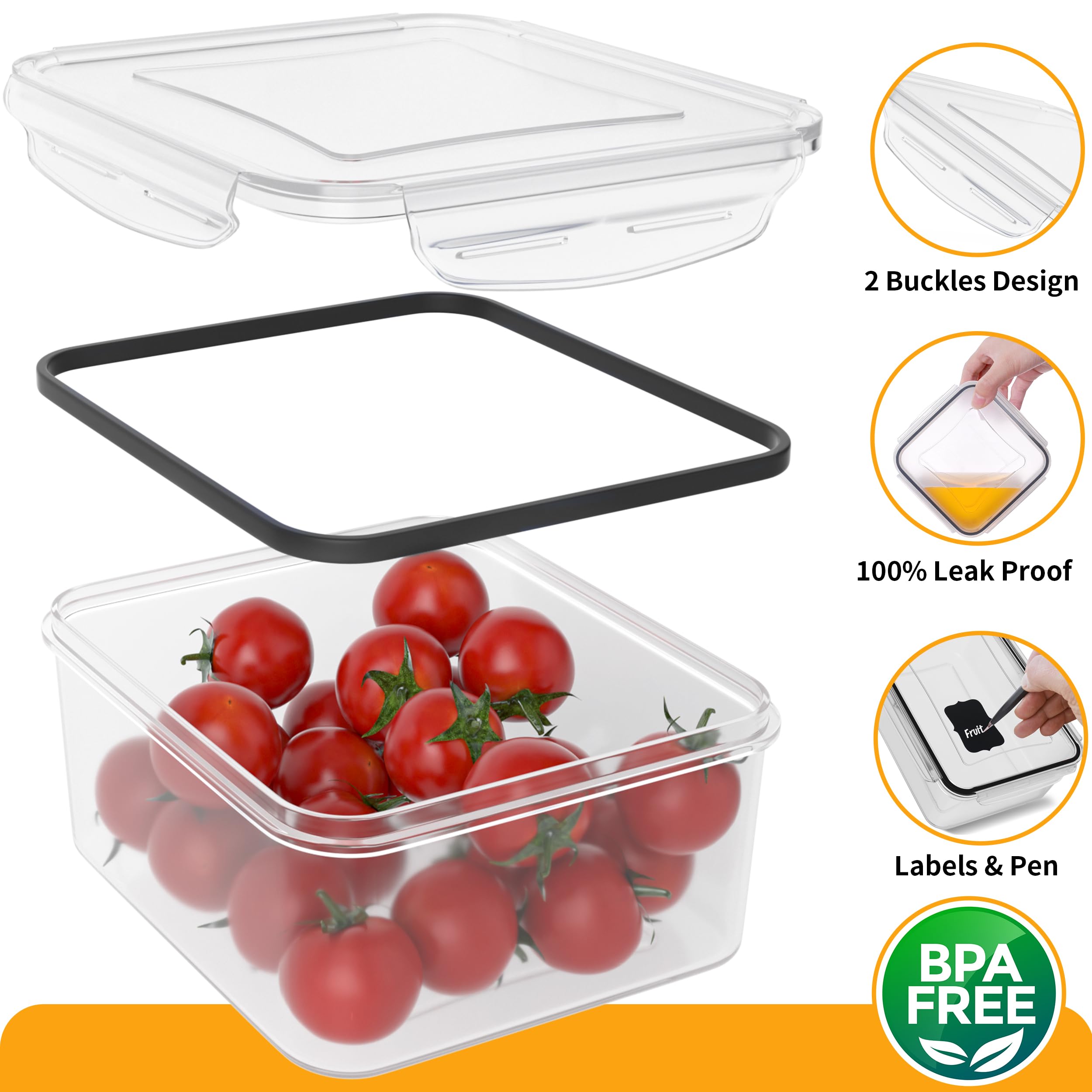 GEIKR 52 PCS Large Food Storage Containers with Lids Airtight, BPA-Free Leakproof Plastic Meal Prep Containers Reusable,Microwave & Dishwasher & Freezer Safe,Includes Labels & Pen