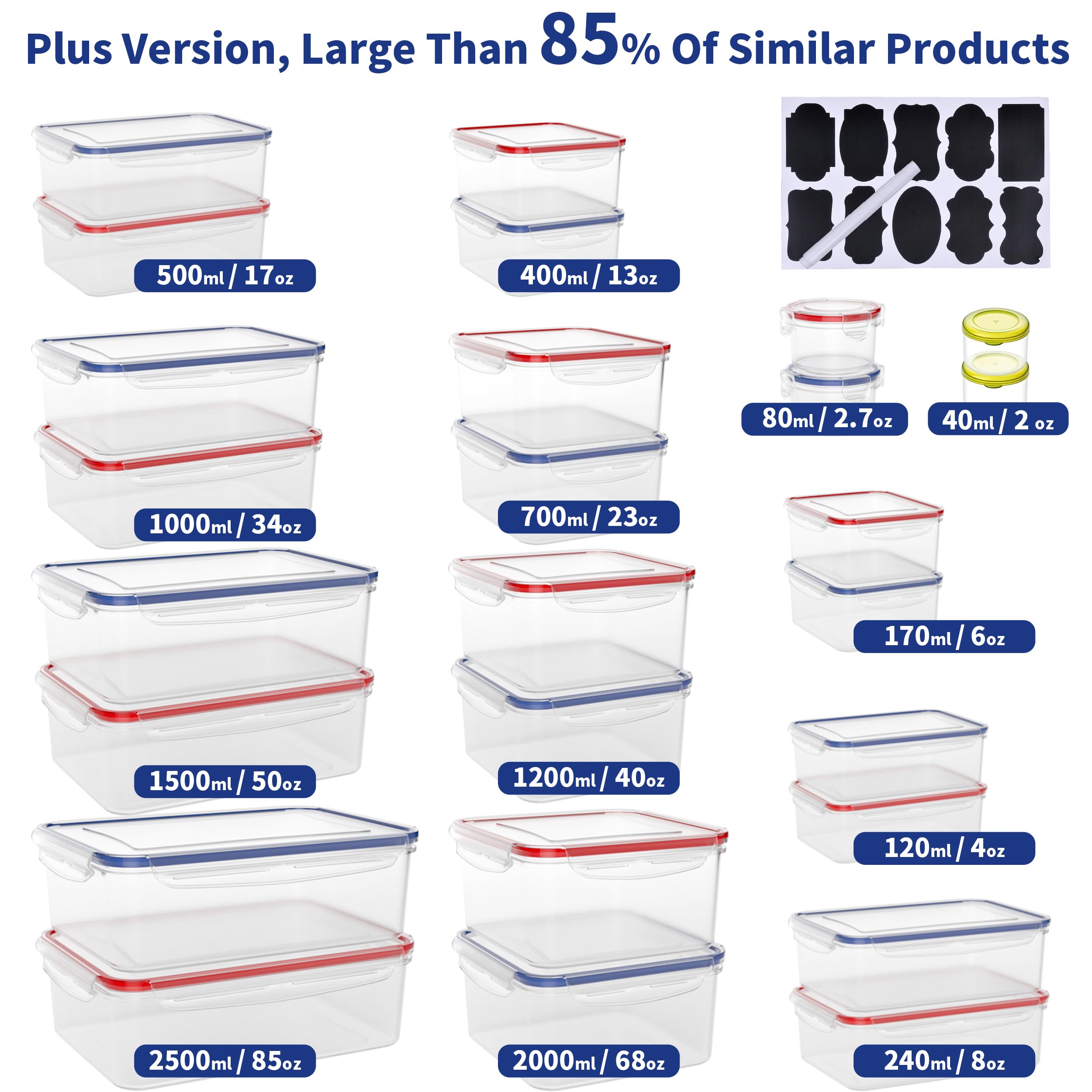 52-Piece Large Food Storage Containers with Lids Airtight, Health Material 85oz Leakproof Reusable Plastic Storage Containers, for Lunch, Meal Prep, and Leftovers, Kitchen Organizer, Freezer Container