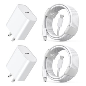phone 12 13 14 fast charger,[mfi certified] 2pack 20w phone charger fast charging block adapter with 10ft usb-c to lightning data sync charging cord for iphone 14 13 12 11 pro max xs xr x 8