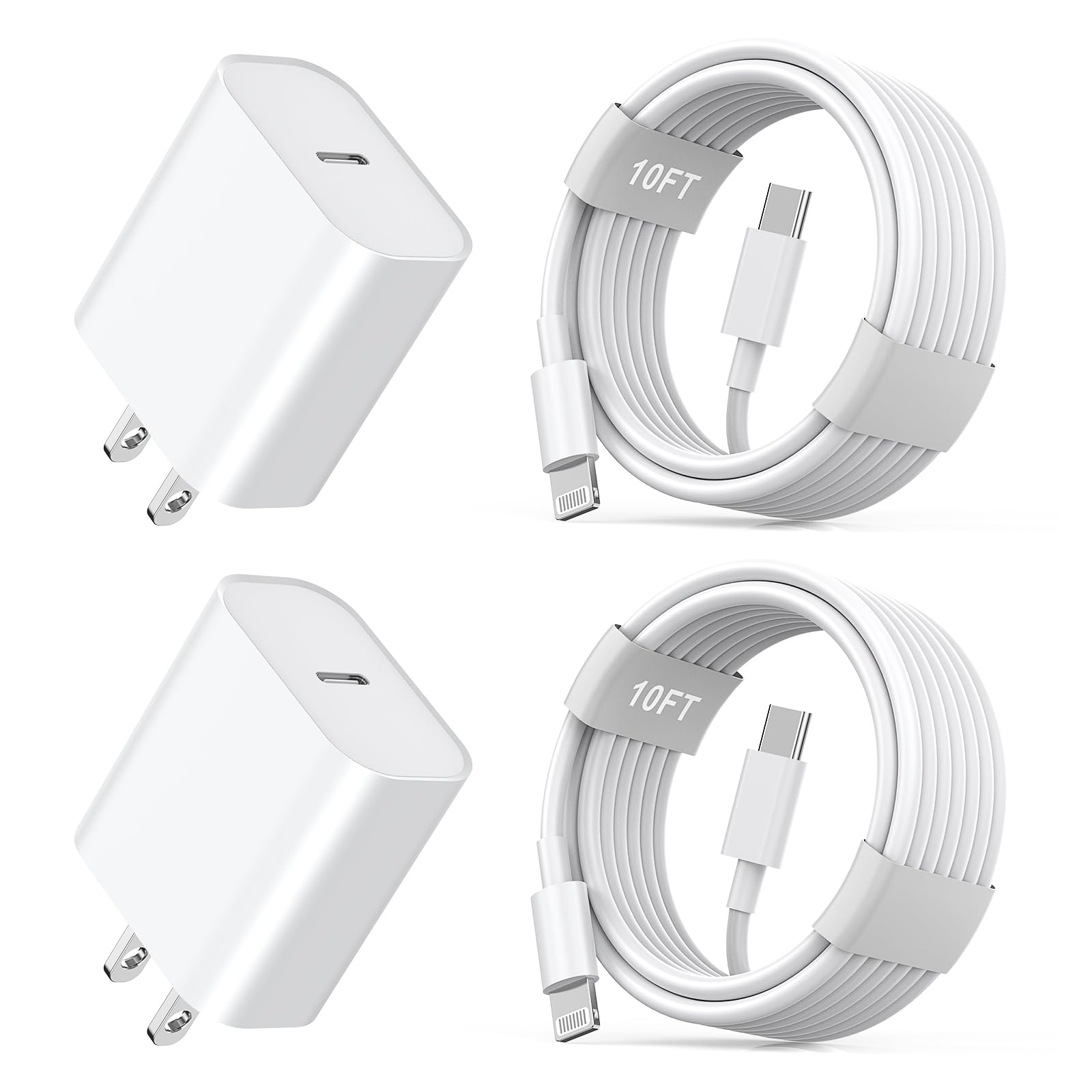 Phone 12 13 14 Fast Charger,[MFi Certified] 2Pack 20W Phone Charger Fast Charging Block Adapter with 10FT USB-C to Lightning Data Sync Charging Cord for iPhone 14 13 12 11 Pro Max Xs Xr X 8