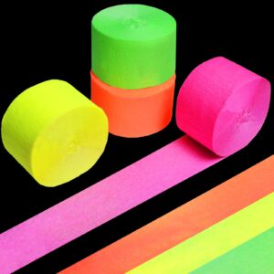 neon streamers glow in the dark crepe paper, blacklight uv reactive fluorescent streamers for neon party
