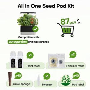 87pcs Seed Compatible with Aerogarden and All Brands - Grow Anything Kit for Indoor Garden Hydroponics Growing System with 40 Grow sponges, 40 Pod Labels, 6 A&B Plant Food, 1 Tweezers