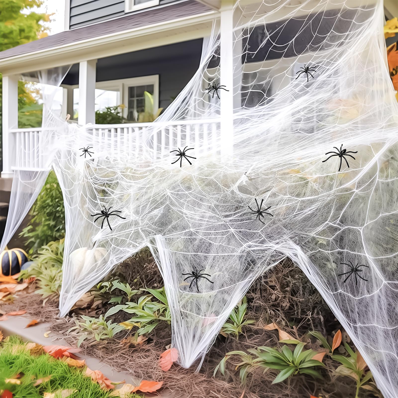 Aubeco 900 sqft Halloween Spider Webs with 30 Extra Fake Spiders, Outside Scary Decor, Super Stretchy Cobwebs Set for Halloween Decor Indoor and Outdoor Party Supplies