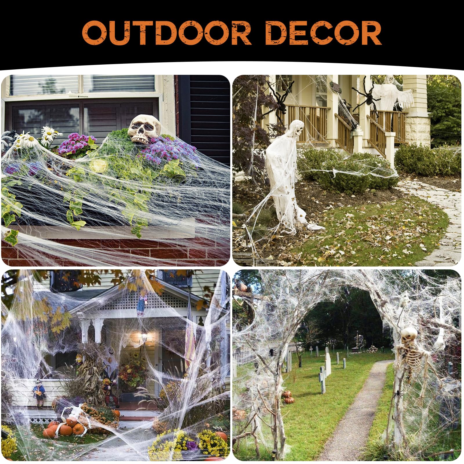 Aubeco 900 sqft Halloween Spider Webs with 30 Extra Fake Spiders, Outside Scary Decor, Super Stretchy Cobwebs Set for Halloween Decor Indoor and Outdoor Party Supplies