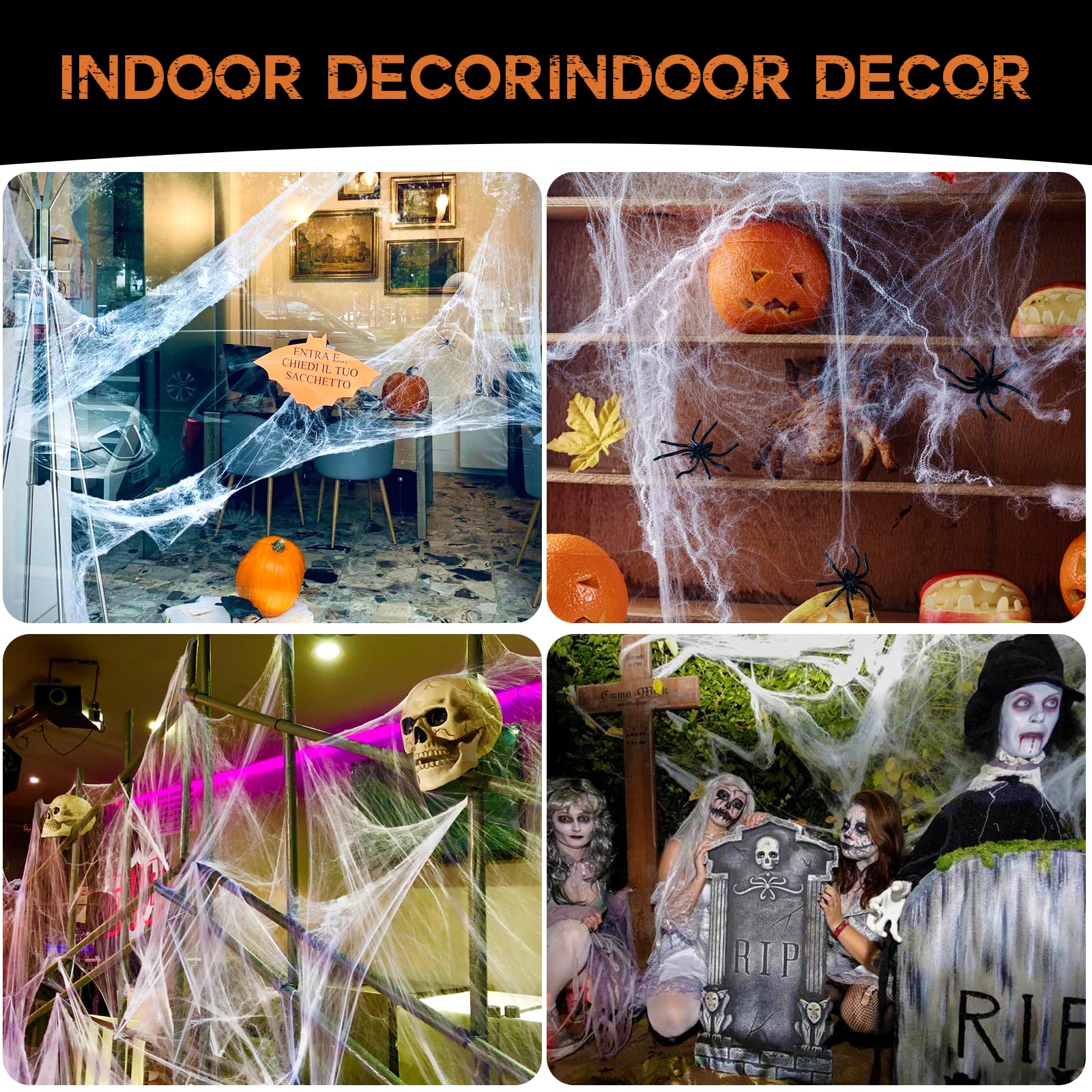 Aubeco 900 sqft Halloween Spider Webs with 30 Extra Fake Spiders, Outside Scary Decor, Super Stretchy Cobwebs Set for Halloween Decor Indoor and Outdoor Party Supplies