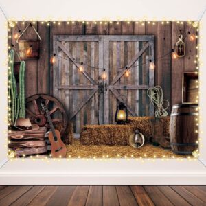 moukeren western party backdrop western cowboy party decoration supply wild west decor wooden house barn photo background for kids children boy baby photo birthday banner rustic booth(6.6 x 9.2 ft)