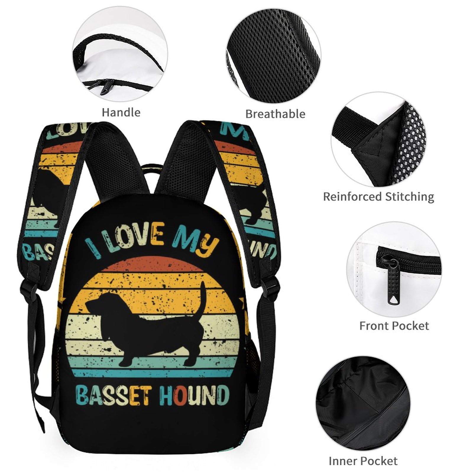 Basset Hound Pattern 3PCS Backpack with Lunch Box and Pencil Case