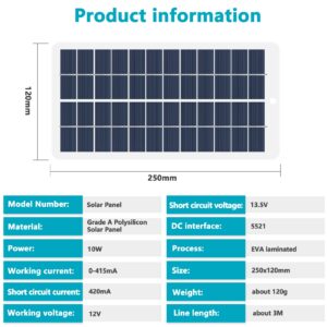 Maxmartt Portable Solar Panel Charger Kits 10W 12V Solar Battery Trickle Charger Maintainer Solar Cells Battery Charger DC Connector for Outdoor Lights Camping