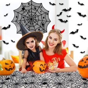 5 Pack Halloween Decorations Indoor Set Halloween Spider Web Tablecloth Round & Table Runners Fireplace Mantel Scarf Cobweb Lampshade Scary 3D Bats for Halloween Spooky Home Decor