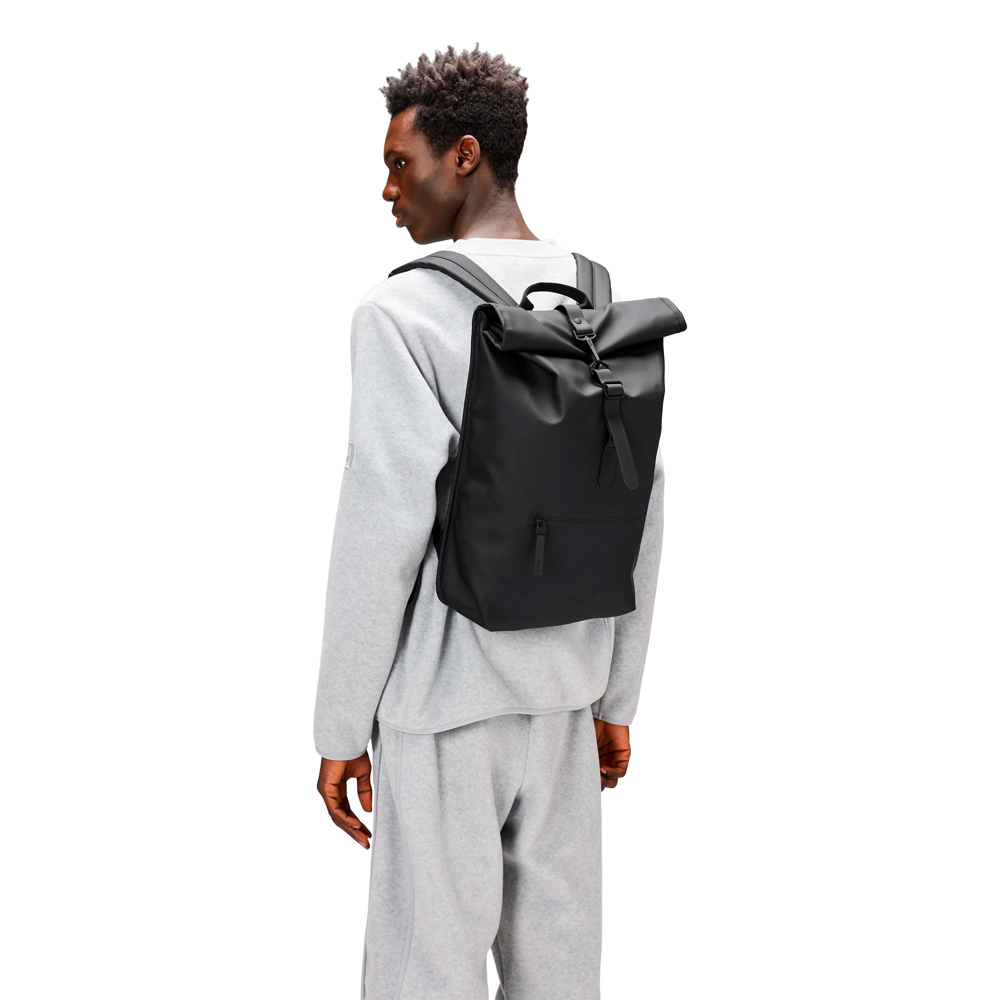 RAINS Rolltop Rucksack -Backpack - Waterproof Backpack for Women and Men - Rucksack for Travel and Work (Black)