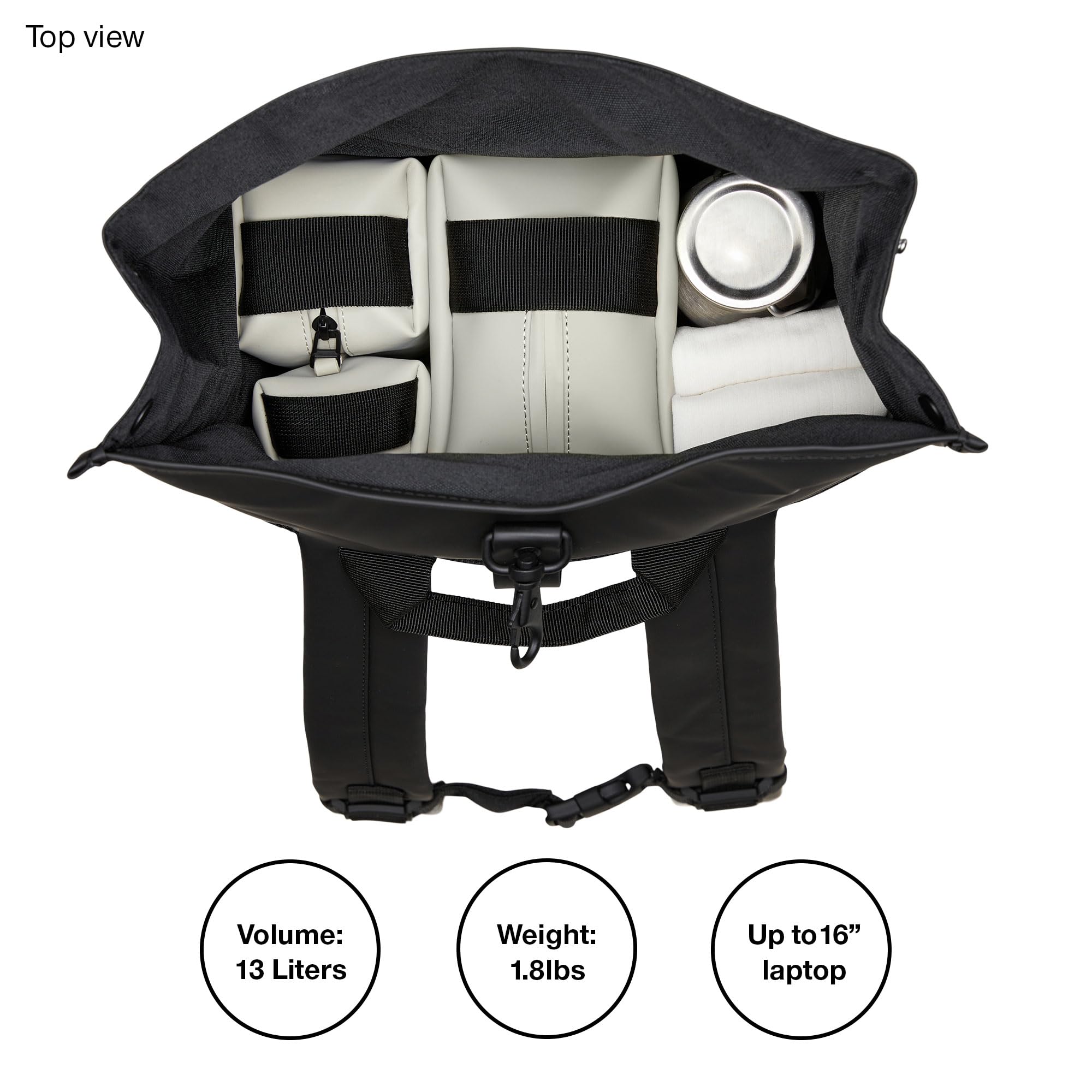 RAINS Rolltop Rucksack -Backpack - Waterproof Backpack for Women and Men - Rucksack for Travel and Work (Black)