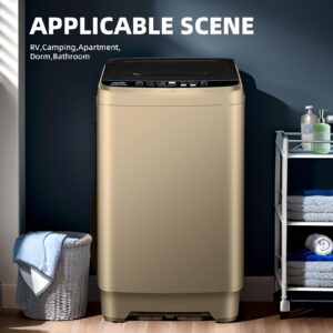 OOTDAY 2.3 Cu.ft Full Automatic Washing Machine, 15.6lbs Small Portable Washer, with LED Display, Drain Pump/10 Programs 8 Water Level Selections, Transparent Lid & LED Display