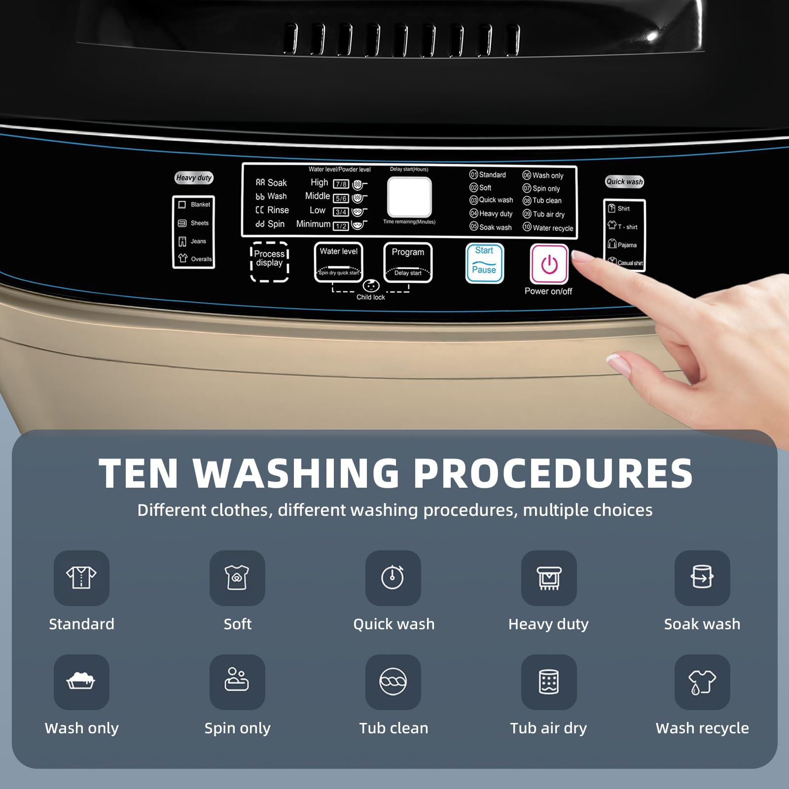 OOTDAY 2.3 Cu.ft Full Automatic Washing Machine, 15.6lbs Small Portable Washer, with LED Display, Drain Pump/10 Programs 8 Water Level Selections, Transparent Lid & LED Display