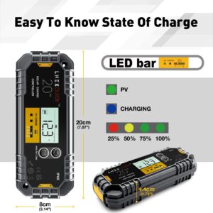 LNEX 20A Waterproof Solar Charge Controller with Anderson Connectors, 12V/24V PWM Solar Controller with LCD Display for LiFePO4,AGM, Gel, Flooded and Lithium Battery