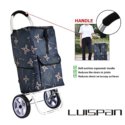 LUISPAN Folding Shopping Cart with Wheels,Products Stair Climber,Used as a Shopping, Grocery, Laundry and Stair Climber Cart,Hold Up to 90 Pounds, Standard, Dark Blue