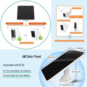 Solar Panel for Ring Camera,for 6W Ring Solar Panel,for Ring Camera Solar Panel Compatible for Ring Spotlight Cam Battery & Stick Up Cam Battery with Barrel Plug 5V Solar Battery Charger(1 Pack)