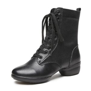 women's jazz shoes lace-up dancing walking sneakers high top split sole modern dance shoes,black,6
