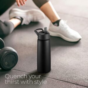 SipX™ Triple-Insulated Stainless Steel Water Bottle 25oz. With 3 Lids, BPA-Free Reusable Insulated Water Bottle Keeps Cold 24 Hours, Metal Water Bottle Made Of Sustainable Material For Hiking & Biking