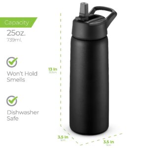 SipX™ Triple-Insulated Stainless Steel Water Bottle 25oz. With 3 Lids, BPA-Free Reusable Insulated Water Bottle Keeps Cold 24 Hours, Metal Water Bottle Made Of Sustainable Material For Hiking & Biking