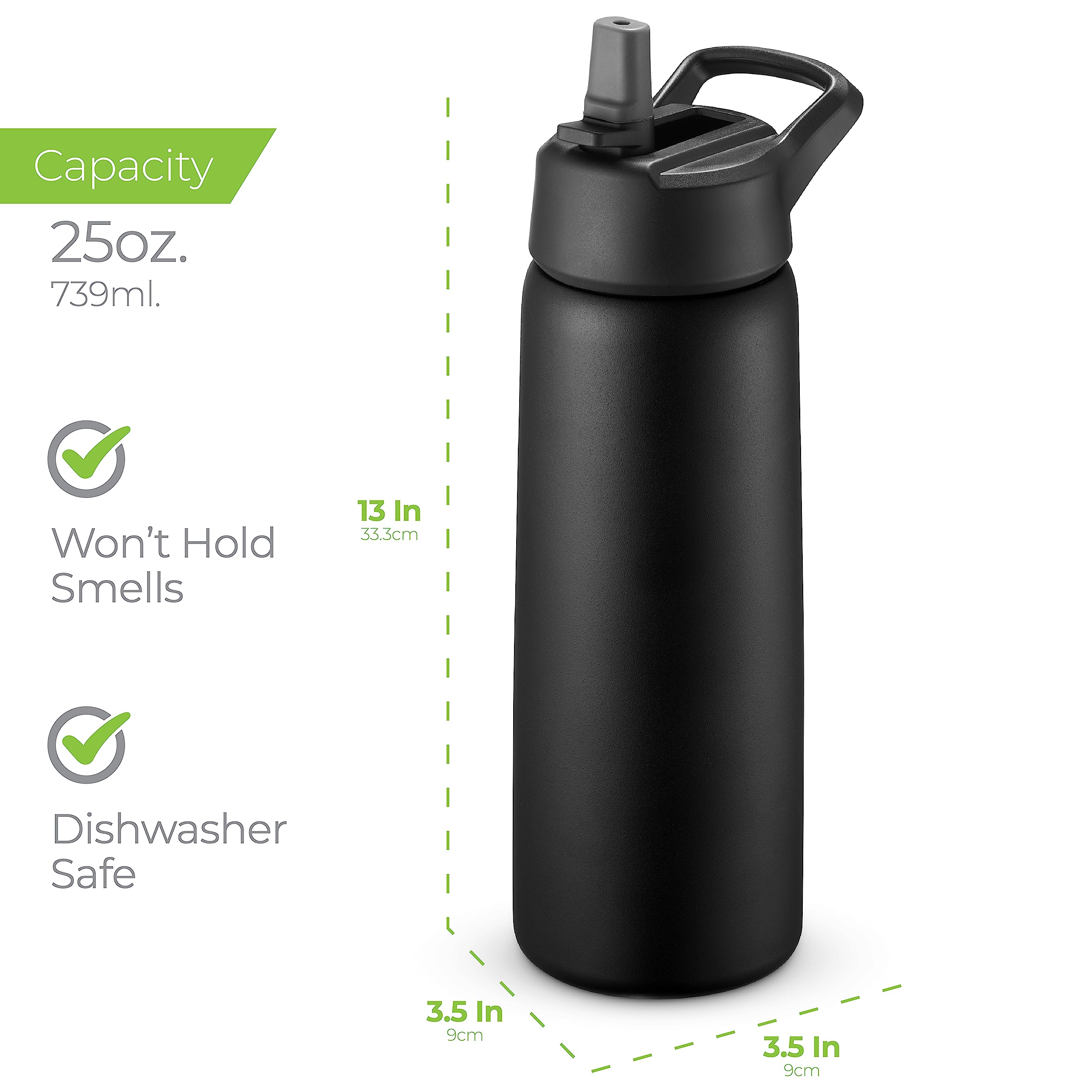 SipX™ Triple-Insulated Stainless Steel Water Bottle 25oz. With 3 Lids, BPA-Free Reusable Insulated Water Bottle Keeps Cold 24 Hours, Metal Water Bottle Made Of Sustainable Material For Hiking & Biking