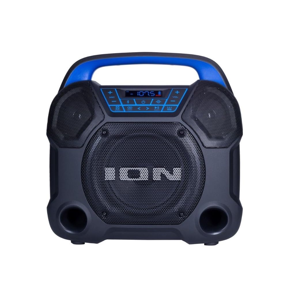 Ion Explorer Express Outdoor Party Speaker with Rechargeable Battery, Bluetooth and Radio for Birthday, Pool Party, BBQ – Premium Wide Sound, Three Speakers, USB Charging & App (Renewed)