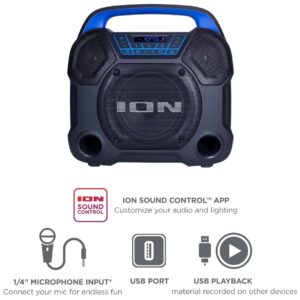 Ion Explorer Express Outdoor Party Speaker with Rechargeable Battery, Bluetooth and Radio for Birthday, Pool Party, BBQ – Premium Wide Sound, Three Speakers, USB Charging & App (Renewed)