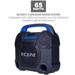 Ion Explorer Express Outdoor Party Speaker with Rechargeable Battery, Bluetooth and Radio for Birthday, Pool Party, BBQ – Premium Wide Sound, Three Speakers, USB Charging & App (Renewed)