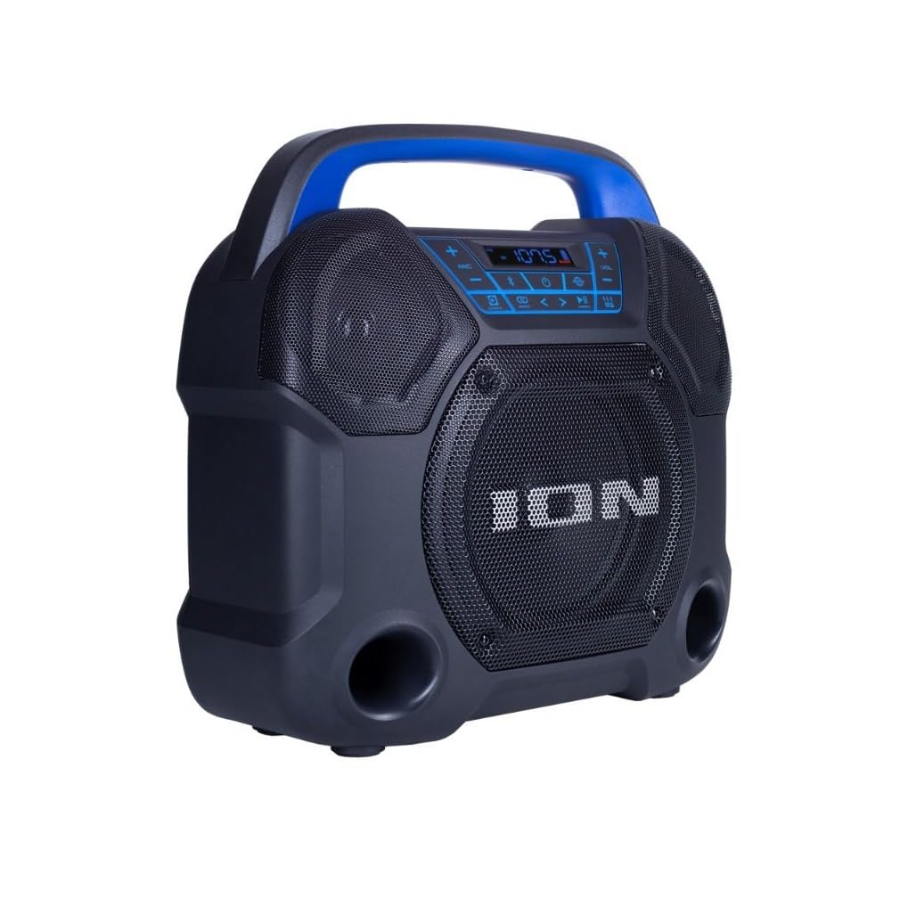 Ion Explorer Express Outdoor Party Speaker with Rechargeable Battery, Bluetooth and Radio for Birthday, Pool Party, BBQ – Premium Wide Sound, Three Speakers, USB Charging & App (Renewed)