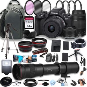 canon eos r50 mirrorless digital camera with rf-s 18-45mm f/4.5-6.3 is stm lens + 75-300mm f/4-5.6 iii lens + 420-800mm super telephoto lens + 64gb memory cards, professional bundle (44pc) (renewed)