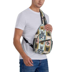 NOKOER French Bulldog Printed Crossbody Sling Backpack,Travel Hiking Chest Bag Daypack,Multipurpose Crossbody Shoulder Bag Small