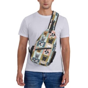 NOKOER French Bulldog Printed Crossbody Sling Backpack,Travel Hiking Chest Bag Daypack,Multipurpose Crossbody Shoulder Bag Small