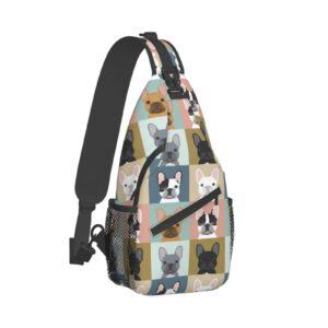 NOKOER French Bulldog Printed Crossbody Sling Backpack,Travel Hiking Chest Bag Daypack,Multipurpose Crossbody Shoulder Bag Small