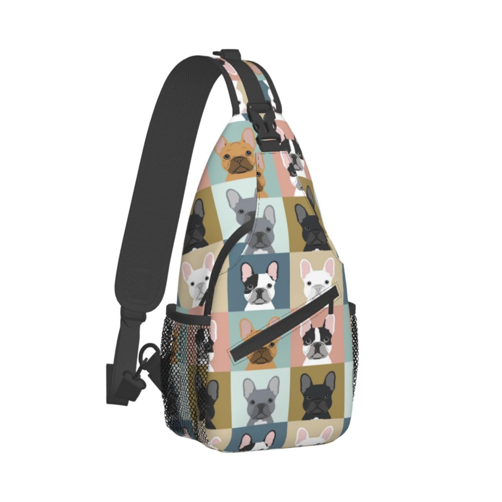 NOKOER French Bulldog Printed Crossbody Sling Backpack,Travel Hiking Chest Bag Daypack,Multipurpose Crossbody Shoulder Bag Small