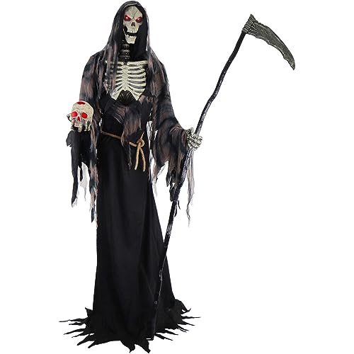 Haunted Hill Farm Motion-Activated 7-Ft. Tall Rotting Reaper, Plug-in Talking Scare Prop Animatronic for Indoor or Covered Outdoor Creepy Halloween Decoration